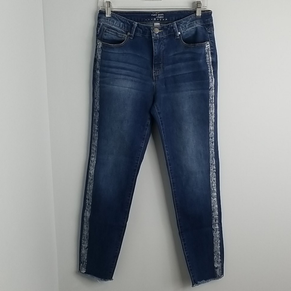 Ruff Hewn tuxedo stripe raw fringe hem jeans 8